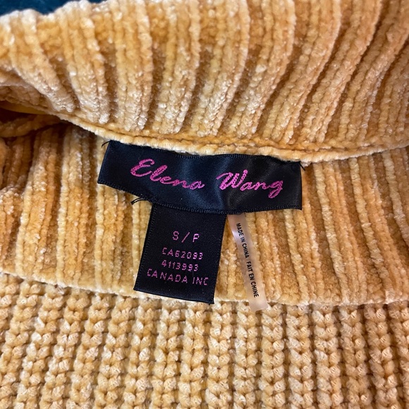 Elena Wang Womens Sweater Sm Mustard Yellow Mock Neck Ribbed Decorative Pockets - Picture 4 of 8